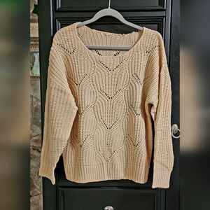 Cable Loose Knit Scoop Neck Sweater S/M